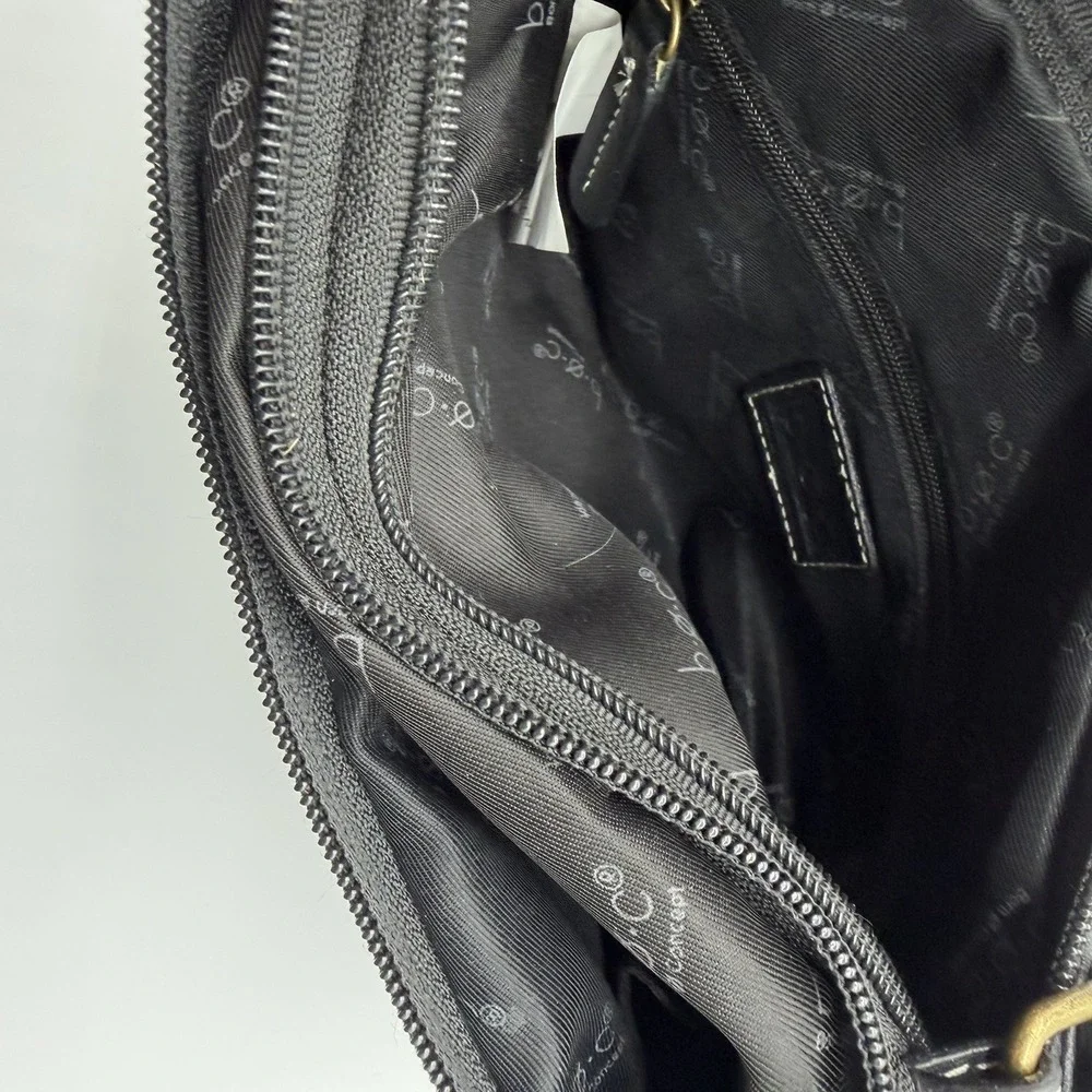 b.o.c. Faux Leather Crossbody Adjustable Strap Black White Stitching Buckle